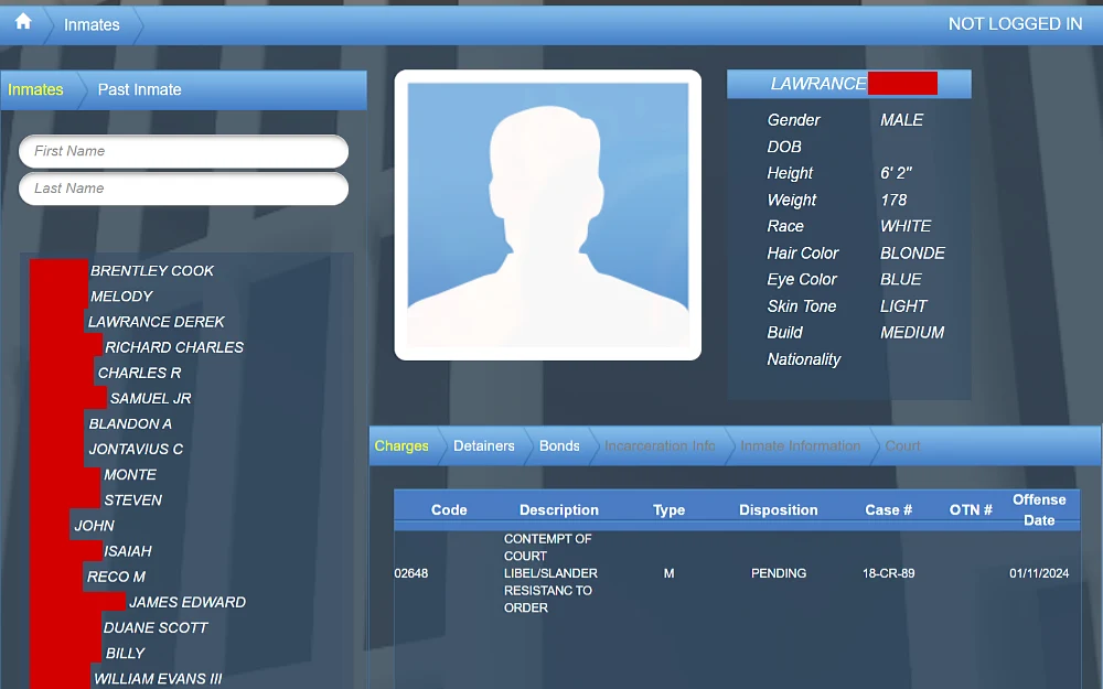 Kentucky jail inmates screenshot for Graves County information such as gender, date of birth, height, weight, race, hair and eye color, skin tone, build and nationality.